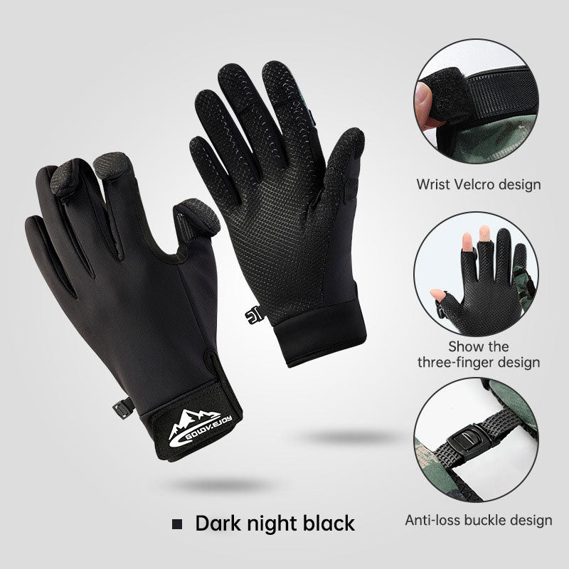 Thermal Three-Finger Fishing Gloves – Anti-Slip, Windproof & Velvet Lined